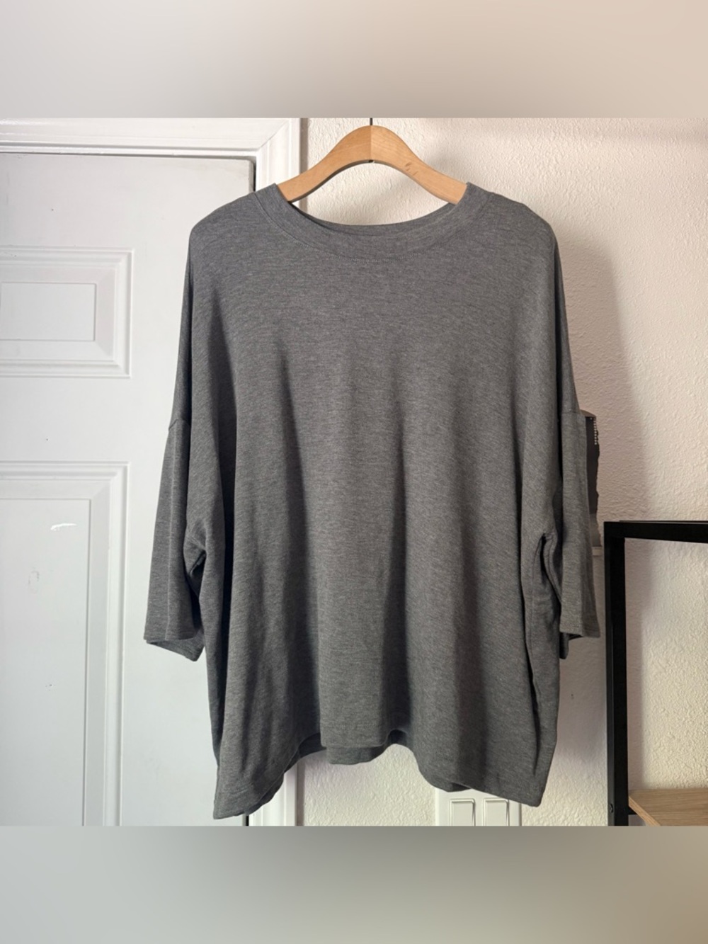 BLEUSALT heather grey tencel modal stretchy soft boxy oversized crew neck tee